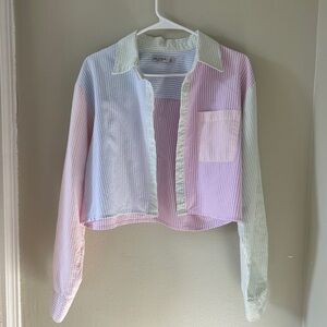 Arizona Jean Company Pastel Striped Button Down Shirt